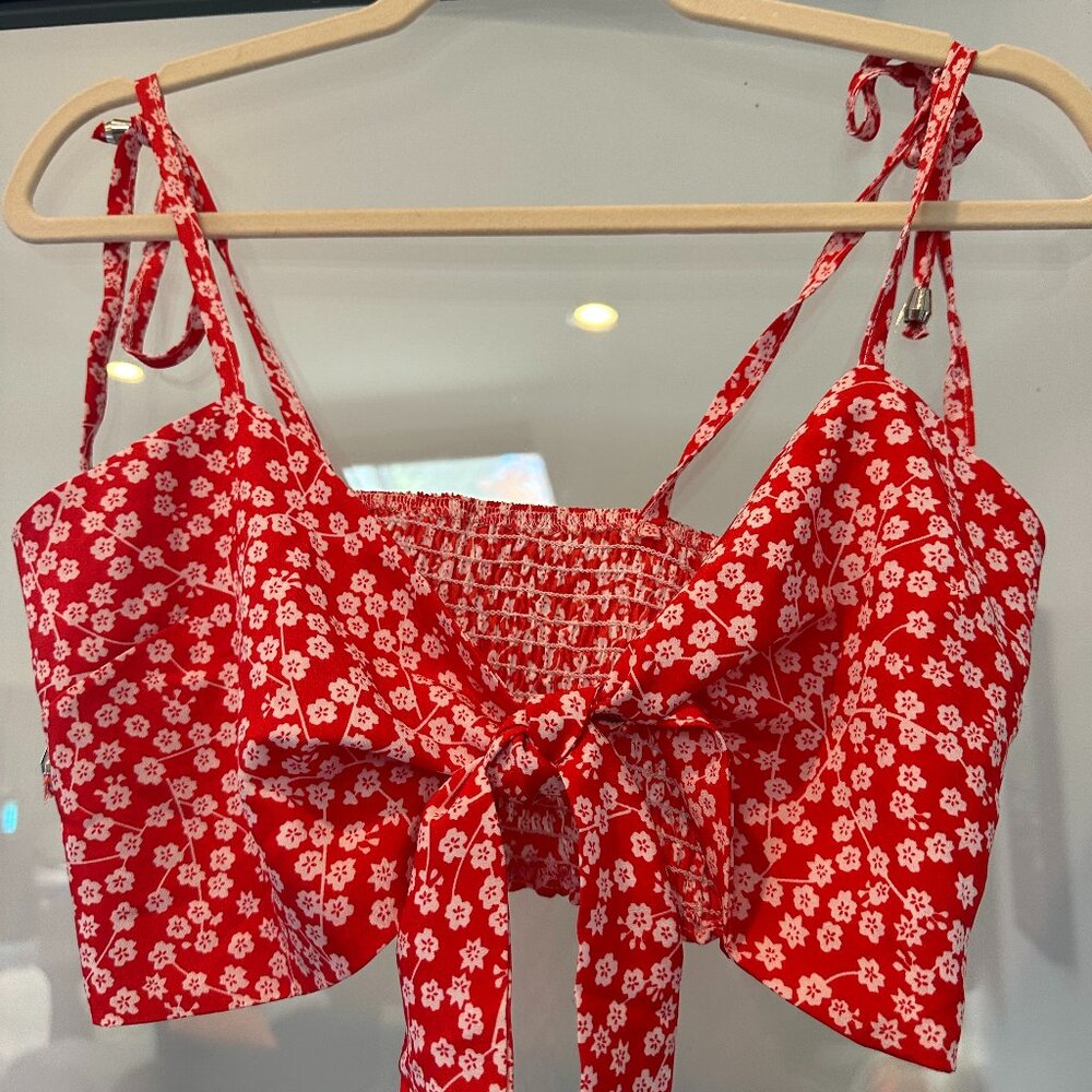 Red white - Crop Top floral Size L